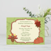 かわいいトルコとカボチャンスサンクスギビング誕生日 招待状 (スタンド正面)