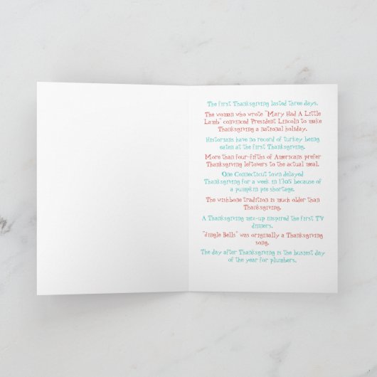 かわいいトルコと感謝祭のおもしろい事実 カード (内部)