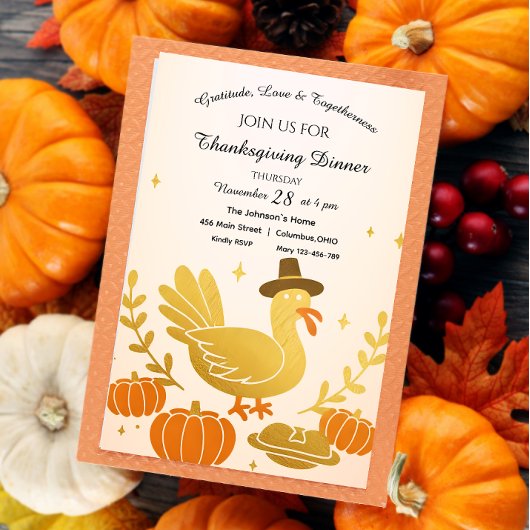 かわいいトルコの楽しい家族感謝祭招待状 招待状