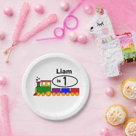かわいいトレインボーイの1歳の誕生日 ペーパープレート (パーティー)