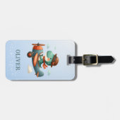 かわいいトレックス恐竜飛んでいる飛行機 ラゲッジタグ (正面横)