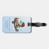 かわいいトレックス恐竜飛んでいる飛行機 ラゲッジタグ (裏面横)
