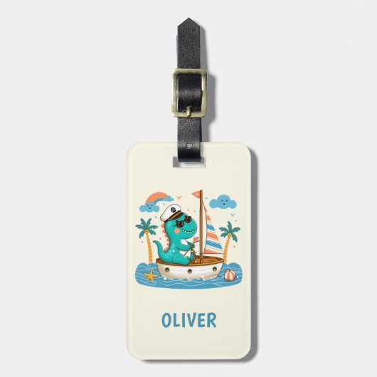 かわいいトレックス航海の帆船キャプテン ラゲッジタグ (正面縦)