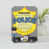 かわいいトレンディなパトカーの誕生日招待状 招待状 (スタンド正面)