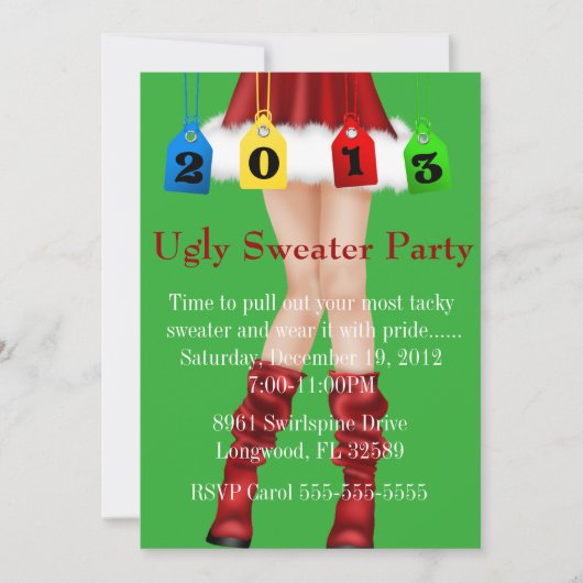 かわいいトレンディーの休日/クリスマスの醜いセーターパーティー 招待状 (正面)