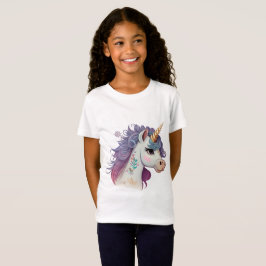 かわいいトレンディーの女の子の紫エレガントの魔法のユニコーン Tシャツ