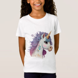 かわいいトレンディーの女の子の紫エレガントの魔法のユニコーン Tシャツ
