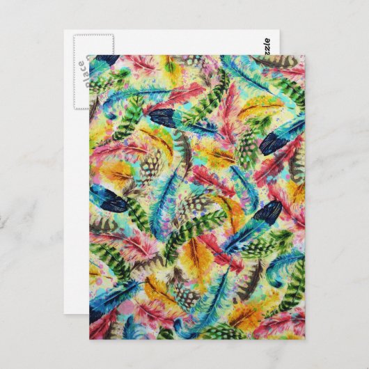 かわいいトレンディーの水色の（ばちゃばちゃ）跳ねるの部族の羽 ポストカード (正面/裏面)