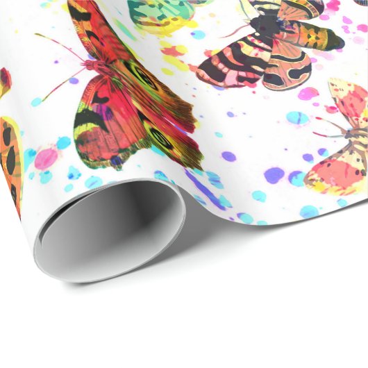 かわいいトレンディーの水色の（ばちゃばちゃ）跳ねる蝶 ラッピングペーパー (ロールコーナー)