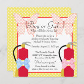 かわいいトレンディーの消防士とバタフライのジェンダーリビール 招待状 (正面/裏面)