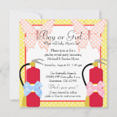 かわいいトレンディーの消防士とバタフライのジェンダーリビール 招待状 (正面)