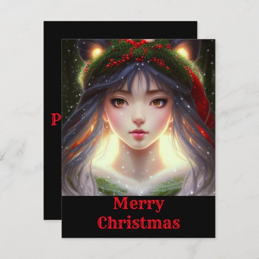 かわいいトレンディーアニメマンガクリスマスカード シーズンカード (正面/裏面)