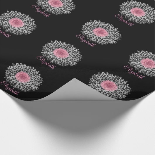 かわいいトレンディーガーリーヒョウアニマルプリントガーベラ ラッピングペーパー (角)