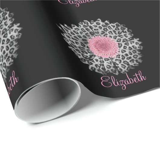 かわいいトレンディーガーリーヒョウアニマルプリントガーベラ ラッピングペーパー (ロールコーナー)