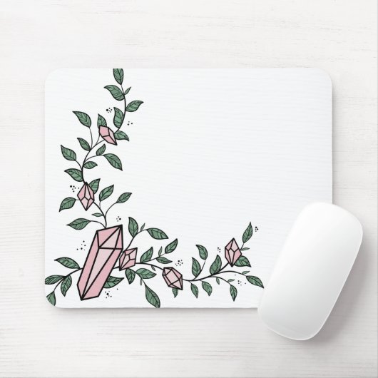 かわいいトレンディーガーリーフラワーつる植物ピンクジェムクリスタル マウスパッド (マウス)