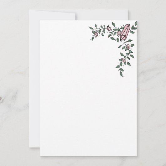 かわいいトレンディーガーリーフラワーつる植物ピンクジェムクリスタル 招待状 (裏面)