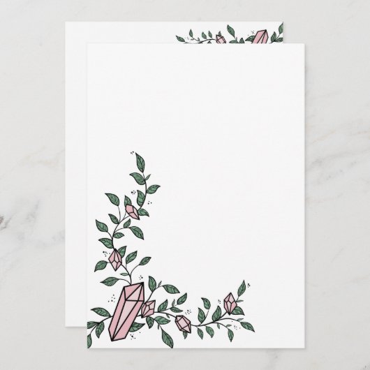 かわいいトレンディーガーリーフラワーつる植物ピンクジェムクリスタル 招待状 (正面/裏面)