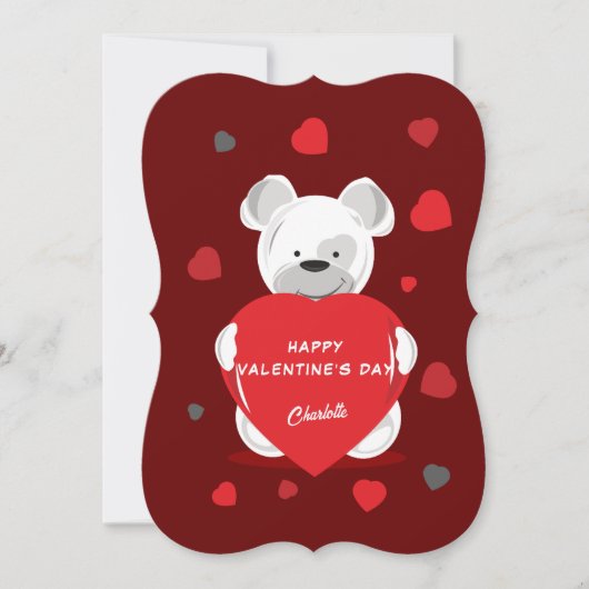 かわいいトレンディークマと赤ヒートバレンタインデー シーズンカード (正面)
