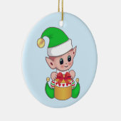 かわいいトレンディークリスマス小妖精や小人オンライトブルー セラミックオーナメント (右)