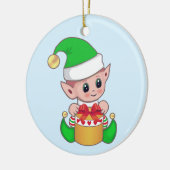 かわいいトレンディークリスマス小妖精や小人オンライトブルー セラミックオーナメント (左)