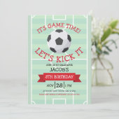 かわいいトレンディーサッカーフィールド&リボン誕生日 招待状 (スタンド正面)
