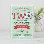 かわいいトレンディーサッカーフィールド&リボン2nd誕生日 招待状 (スタンド正面)