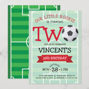 かわいいトレンディーサッカーフィールド&リボン2nd誕生日 招待状