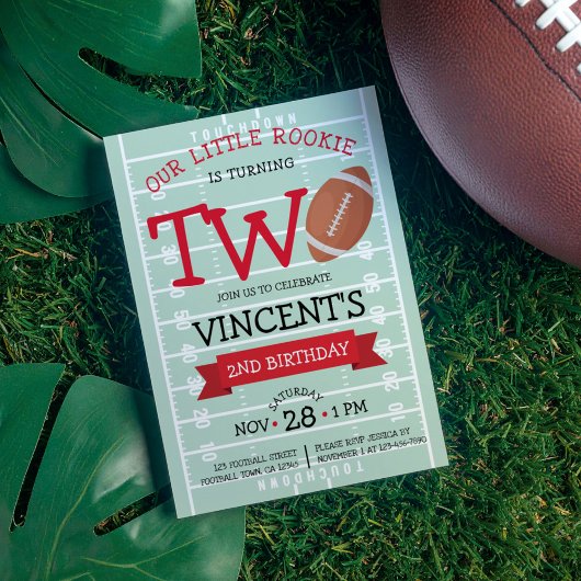 かわいいトレンディーサッカーフィールド&リボン2nd誕生日 招待状