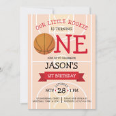 かわいいトレンディーバスケットボールコート&リボン1歳の誕生日 招待状 (正面)