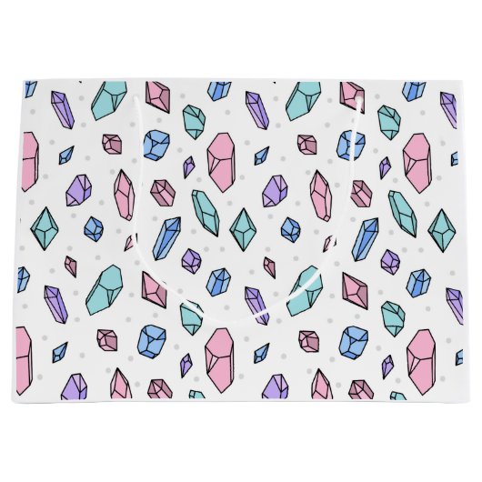 かわいいトレンディーパステルジェムストーンジェムズクリスタルパターン ラージペーパーバッグ (正面)