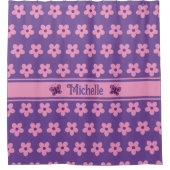 かわいいトレンディーパープル蝶ピンクフローラ シャワーカーテン (正面)