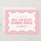 かわいいトレンディーピンクパーソナライズされたフラワーガール提案 カード (正面)