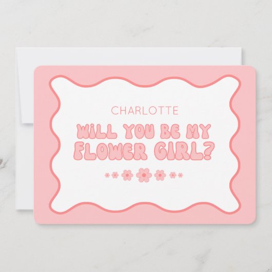 かわいいトレンディーピンクパーソナライズされたフラワーガール提案 カード (正面)