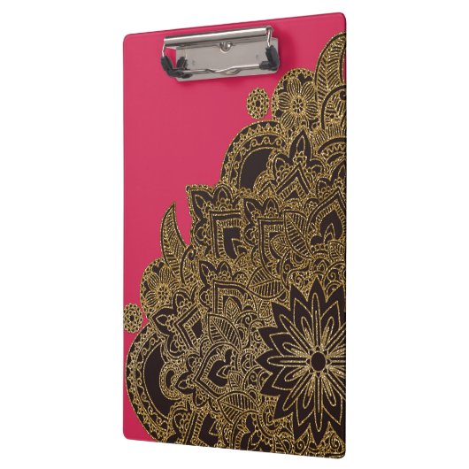 かわいいトレンディーフェイク金ゴールドグリッターフラワーヘナ クリップボード (左)