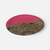 かわいいトレンディーフェイク金ゴールドグリッターフラワーヘナ ペーパープレート (アングル)