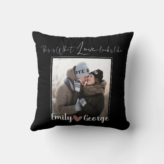 かわいいトレンディーフォト白黒ラブ引用文名 クッション (裏面)