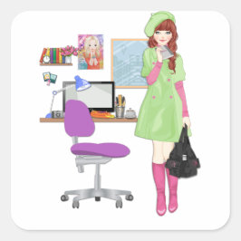 かわいいトレンディーブロガーファッションインフルエンサー少女 スクエアシール