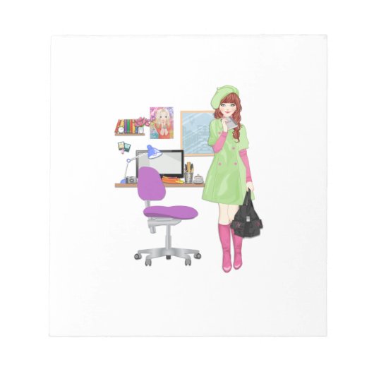 かわいいトレンディーブロガーファッションインフルエンサー少女 ノートパッド (正面)