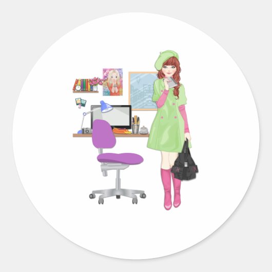 かわいいトレンディーブロガーファッションインフルエンサー少女 ラウンドシール (正面)