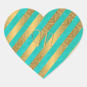 かわいいトレンディーモノグラムストライプのフェイク金ゴールドグリッター ハートシール (正面)