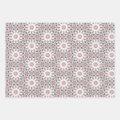 かわいいトレンディー幾何学的ピンク白とグレーパターン ラッピングペーパーシート (正面)