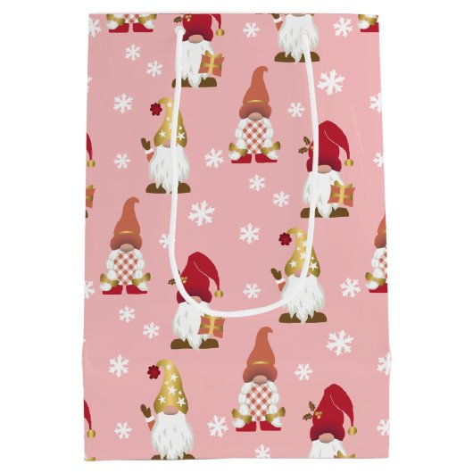 かわいいトレンディー格言冬の金ゴールドピンクレッド ミディアムペーパーバッグ (裏面)