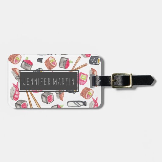 かわいいトレンディー水彩すしと箸 ラゲッジタグ (正面横)