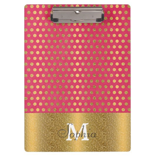 かわいいトレンディー水玉模様フェイク金ゴールドグリッターパターン クリップボード (正面)