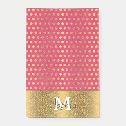 かわいいトレンディー水玉模様フェイク金ゴールドグリッターパターン ポストイット (正面)