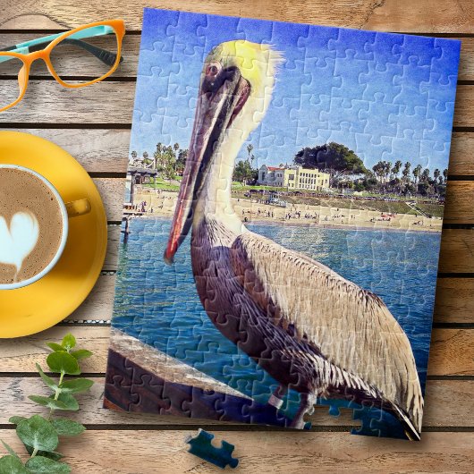 かわいいトレンディー沿岸ビーチピアペリカンバードフォト ジグソーパズル