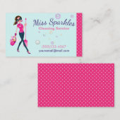 かわいいトレンディー漫画メイドハウスクリーニングサービス 名刺 (正面/裏面)