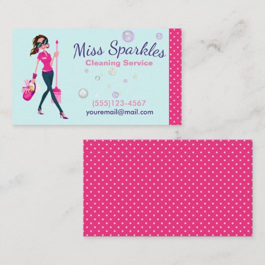 かわいいトレンディー漫画メイドハウスクリーニングサービス 名刺 (正面/裏面)