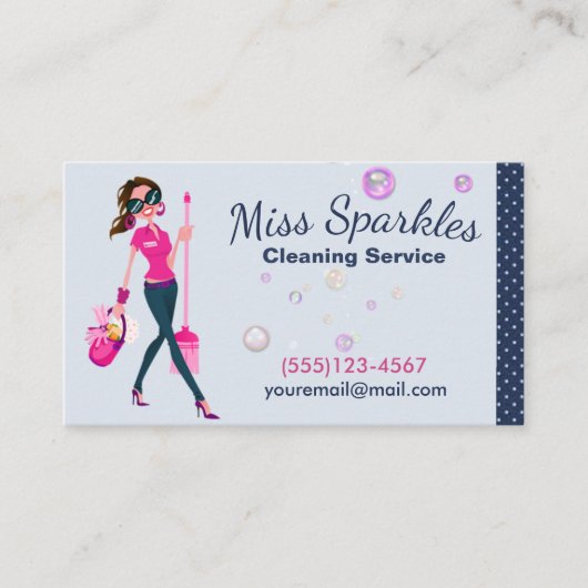 かわいいトレンディー漫画メイドハウスクリーニングサービス 名刺 (正面)