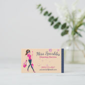 かわいいトレンディー漫画メイドハウスクリーニングサービス 名刺 (スタンド正面)